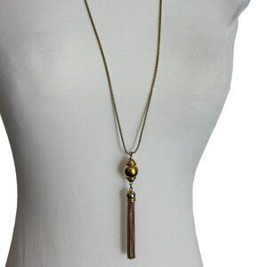 Premier Designs Necklace Gold Tone Chain Tassel Pendant Tunic Length 30"